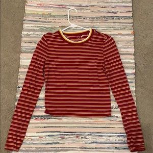 red long sleeve with white and yellow stripes